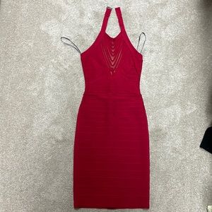Herve Leger red halter bandage mini dress